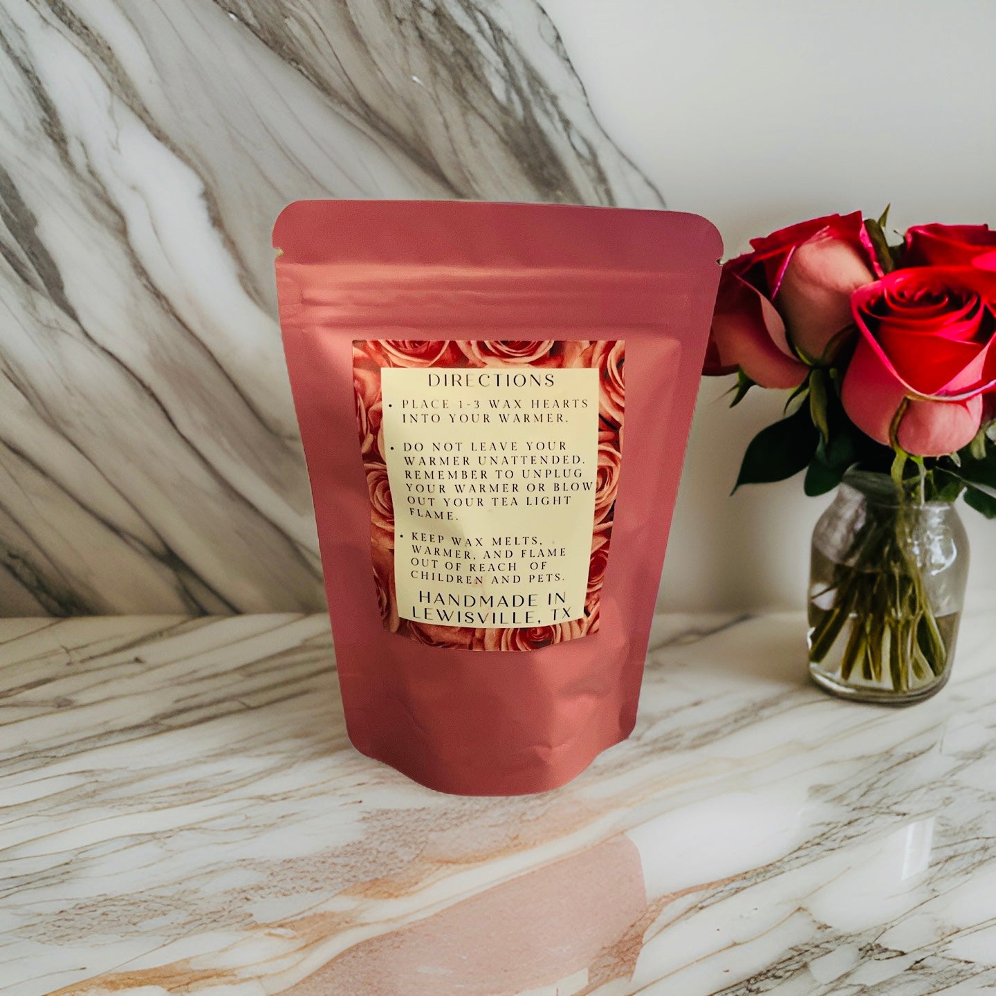 Rose Scented 2oz Heart-Shaped Wax Melt Pouch